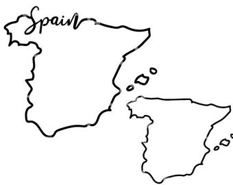 Contour Espagne SVG PNG, Espagne Cursive svg, Espana Vector File, Pays svg, Forme espagnole svg, Espagne silhouette svg, Espagne pochoir, Espagne png