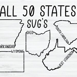 Alle 50 Bundesstaaten skizzieren SVG-Bundle. USA svg. US Outlines svg. US Bundesstaaten svg. 50 us Staaten Clip Art. Virginia svg. Kalifornien svg.