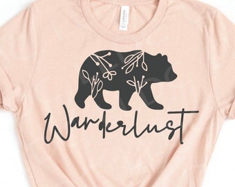 Wanderlust SVG File | Bear svg | Wildflower svg | Mama bear svg | Bear shirt svg | Wilderness svg | Bear with flowers svg | Floral bear svg