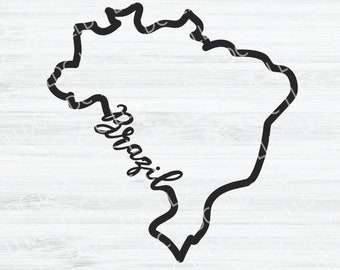 Brazil outline SVG, Brazil Cursive Vector, Brazil design, Country svg, South America shape svg, Brazil silhouette svg, Brazilian stencil svg