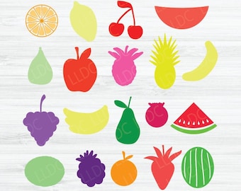 Fruit SVG Bundel, Voedsel svg bundel, Sinaasappel svg, Appel svg, Ananas svg, Watermeloen svg, Citroen svg, Druiven svg, Aardbei svg, Kersen svg