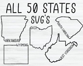 All 50 states outline SVG bundle. United states svg. US outlines svg. US states svg. 50 us states clip art. Virginia svg. California svg.