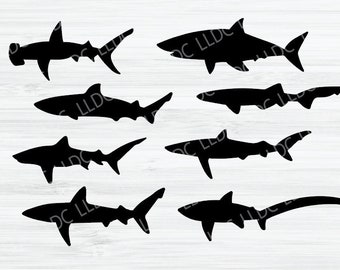 Shark svg bundle, shark clipart, shark silhouette svg, hammerhead shark svg, great white shark svg, tiger shark svg, animal svg, ocean svg