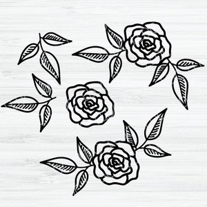 Roses SVG | Drawn roses and leaves SVG file | Flower svg | Rose bundle svg | Rose vector | Rose bud svg | Flower clip art | Rose silhouette