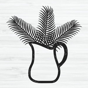 Ferns in jug SVG. Flowers svg. Milk jug svg. Leaf svg. Leaves svg. Fern svg. Foliage svg. Botanical svg. Plant svg. Garden svg. Gardening.