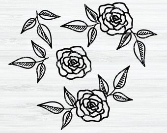 Roses SVG | Drawn roses and leaves SVG file | Flower svg | Rose bundle svg | Rose vector | Rose bud svg | Flower clip art | Rose silhouette
