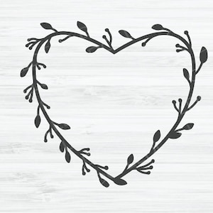 Floral Frame SVG, Heart Laurel Svg, Wedding Monogram Svg, Heart Leaf ...