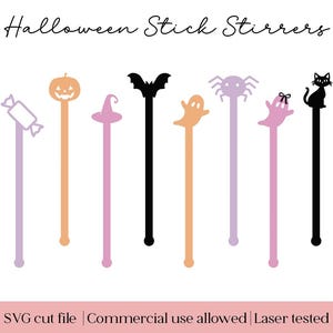 Halloween stick stirrers svg, Spooky drink stirrer svg file, Swizzle stick file, Glowforge Halloween cut file, Halloween laser svg files.