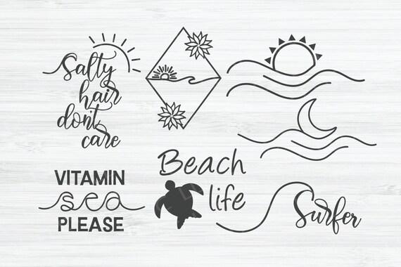 Beach svg bundle | Surfer svg | Vitamin sea svg | Beach life svg | Turtle svg | Ocean svg | Waves life | Salty hair don't care svg, Moon Sun