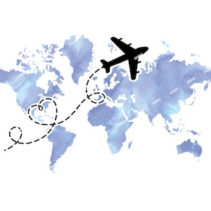 Blau Lila Landkarte Flugzeug Herz gepunktete Linie png, Reise png, Globus png, Weltkarte png, Erde png, erkunden, Abenteuer, Flugzeug, Ziel