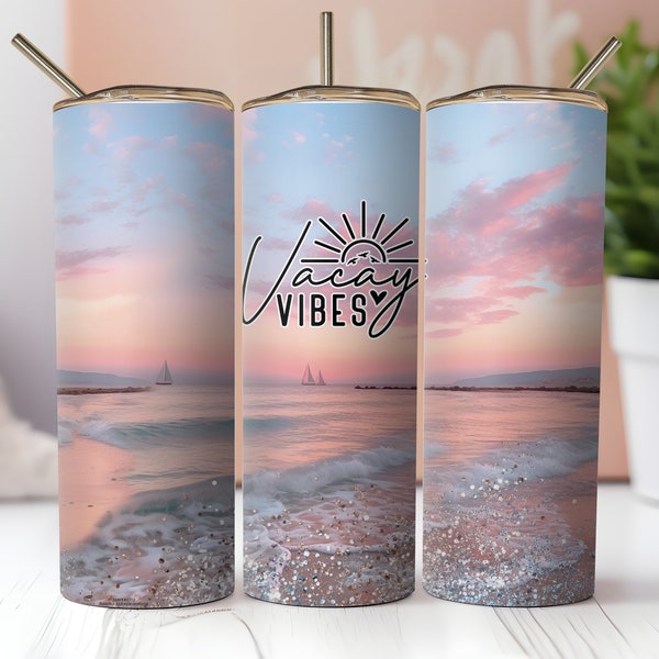 Vacay vibes skinny tumbler wrap png, family vacation png, vacay mode sublimation png vacation tumbler template, glitter sublimation 20oz png