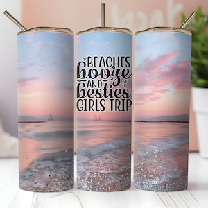 Beaches booze and besties skinny tumbler wrap png, girls trip png, vacation sublimation tumbler template, glitter sublimation 20oz
