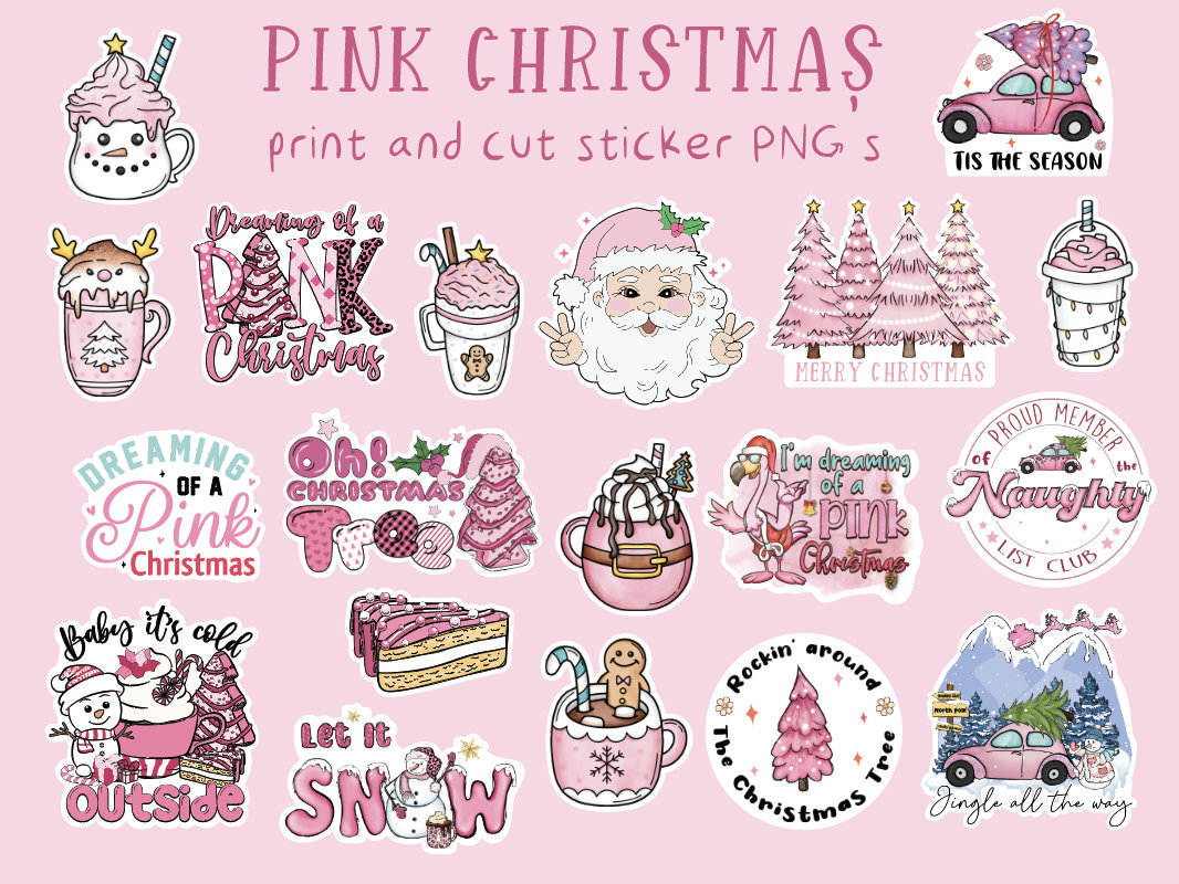 Printable Pink Christmas Digital Sticker Bundle, Digital PNG Stickers ...