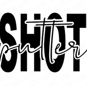 May include: Black and white graphic design with the text "SHOT putter" in a bold, stylized font.