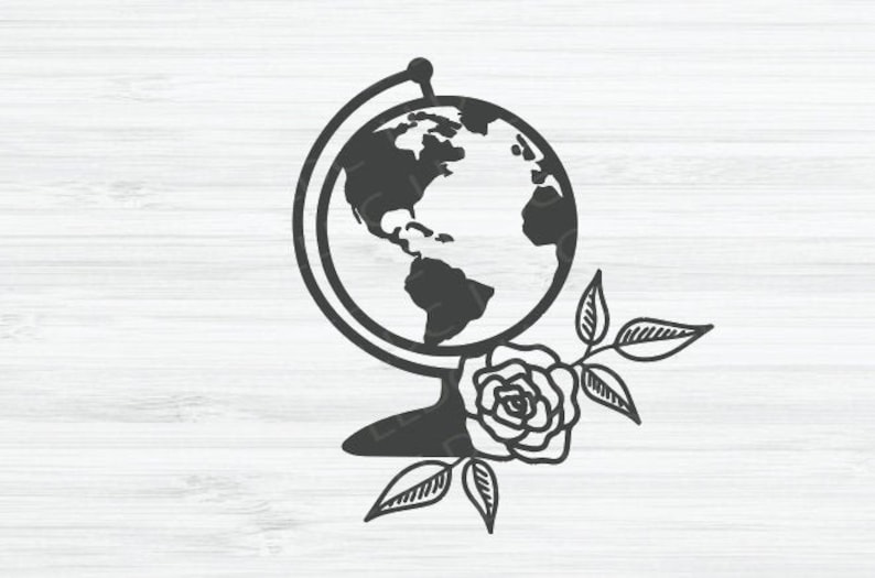 Floral Globe Svg Globe With Rose Svg World Svg Earth Svg Etsy