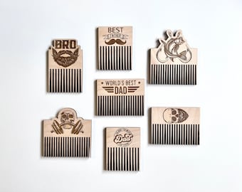 Laser combs digital files, wood comb bundle svg, fathers day gift svg, mustache comb svg, beard comb svg, skull comb svg, glowforge files.