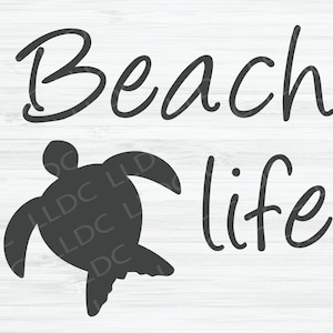 May include: Black and white graphic design with the text "Beach life" and a silhouette of a sea turtle.