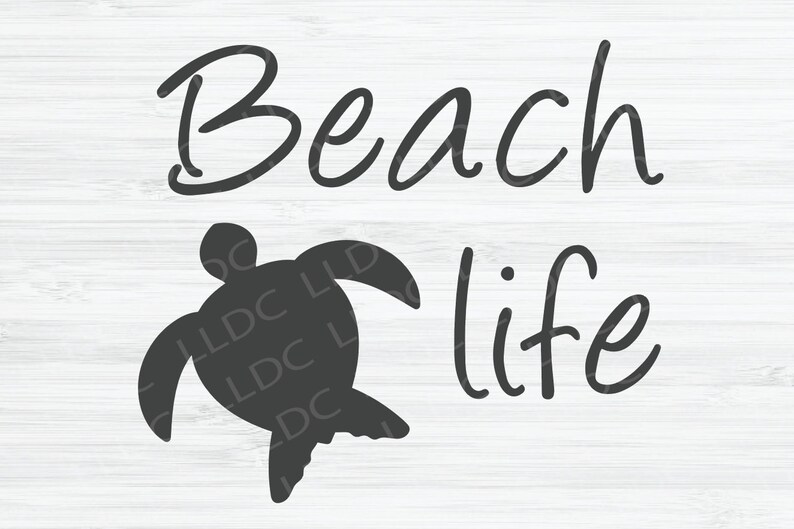 May include: Black and white graphic design with the text "Beach life" and a silhouette of a sea turtle.