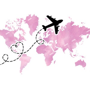 Rosa Landkarte Flugzeug als png png, Reise png, Globus png, Weltkarte png, Erde png, entdecken Sie mehr, Abenteuer, Flugzeug png, Ziel