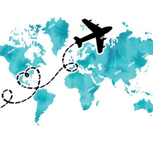 Blaue Karte mit gepunktete Linie, Reise png, Globus png, Weltkarte png, Erde png, Abenteuer, Flugzeug png, Ziel