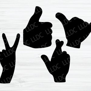 Hand silhouettes SVG | Thumbs up hand svg | Peace sign svg | Hang loose svg | crossed fingers svg | Hand silhouettes | Shaka hand svg | Hand