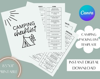 Editable Camping Packing List, Printable Packing List Template, Camping Essentials Checklist, Camp Trip Planner, Camping Gear Organizer