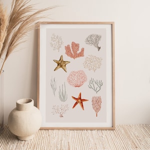 Vintage Coral Print, Watercolour Starfish, Boho Prints, Vintage Art, Coastal Art, Natural Prints, Boho Décor, Wall Decor, Beach Prints,Decor