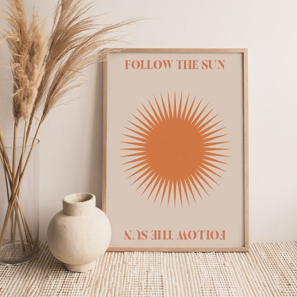 Follow The Sun Print, Retro Art Print, Boho Decor, Retro Sun Print, 70s Art, Boho Home Decor, Retro Decor, Boho Print, Boho Wall Art, Retro