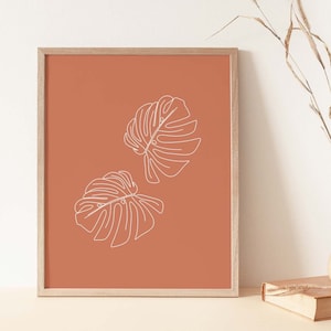 Botanical Line Art, Monstera Leaf, Boho Wall Prints, Minimalist Botanical Art, Large Botanical Wall Print, Plant Line Drawing, Leaves, Boho image 1