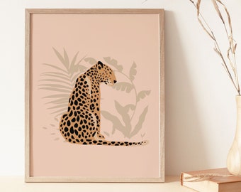 Leopard Wall Art, Boho Home Décor, Jungle Poster, Leopard Art Print, Boho Print, Plant Art Print, Home Decor, Tropical, Wall Print, Gift