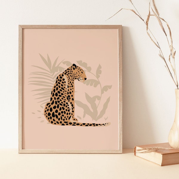 Leopard Wall Art, Boho Home Décor, Jungle Poster, Leopard Art Print, Boho Print, Plant Art Print, Home Decor, Tropical, Wall Print, Gift