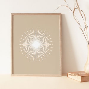 Large Sun Art Print, Wall Print, Abstract Sun Wall Art, Sun Rays Circle Print, Mid Century Modern Poster, Sunburst Art, Yellow Sun Poster