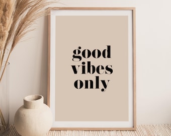 Good Vibes Only Print, Typography Art, Boho Print, Retro Art Print, Typography Quote, Minimalist Wall Art, Boho Home Decor, Bedroom Art,Boho