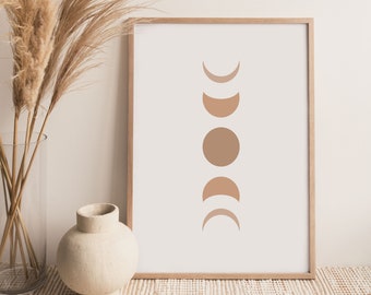 Crescent Moon Phases Art Print, Boho Celestial Wall Decor