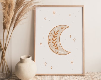 Moon Art Print, Boho Poster, Celestial Abstract Wall Art, Stars, Moon Poster, Celestial, Moon, Boho Decor, Cosmic Art, Art Poster, Boho