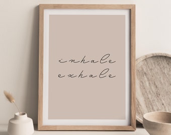Inhale Exhale Print, Minimalist Typography Art, Neutral Boho Decor
