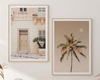 Boho Set of 2 Prints, Palm Tree Print, Boho Prints, Doorway Print, Boho Decor, Wanderlust, Travel Art, Beige Gallery Wall, Bedroom Wall Art