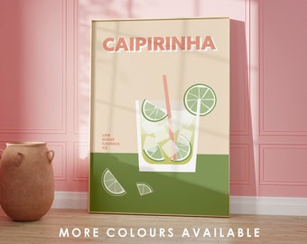 Caipirinha Wall Print, Retro Cocktail Print, Brazilian Drink Print Poster, Kitchen and Bar Wall Art Print, Retro Wall Poster, Alcohol Gift