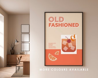 Old Fashioned Cocktail Print, Old Fashioned Cocktail Poster, Bar Wall Art, Classic Bar Cart Art Prints, Retro Print, Bar Accessories