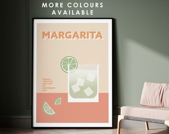 Margarita Wall Print, Cocktail Poster, Margarita Wall Art, Cocktail Lover Gift, Retro Cocktail Prints, Kitchen Bar Wall Art, Retro Decor