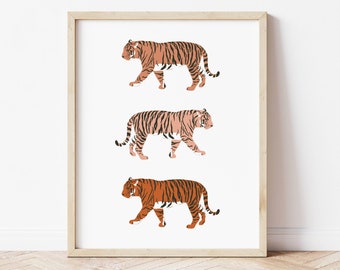 Boho Tiger Wall Art, Tropical Jungle Print, Nursery Decor
