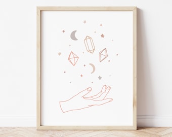 Celestial Hand Print, Celestial Poster,  Boho Prints, Moon Print, Bohemian, Magical, Celestial, Wall Art, Bohemian Art Print, Boho, Decor