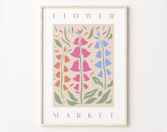 Colorful Flower Print, Purple Flower Market Print, Colourful Floral Print, Flower Market, Flower Poster, Pastel Print, Boho Decor,Wall Print