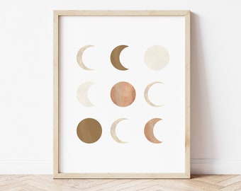 Moon Phase Art Print, Neutral Boho Home Decor