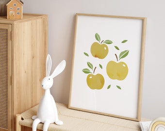 Apples Kitchen Print, Colourful Food Poster, Kids Room Decor
