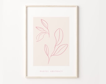 Pastel Botanical Line Art Print, Set of 4