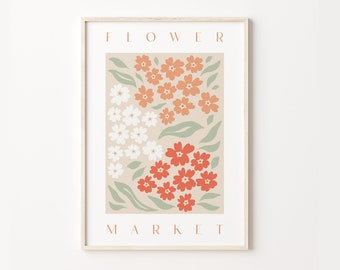 Flower Market Print, Retro Floral Wall Art