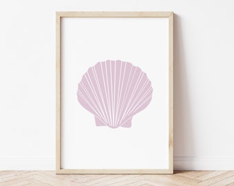 Pastel Purple Seashell Print, Beach Coastal Wall Art