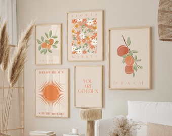Retro Flower Market Print Set, Boho Gallery Wall Art