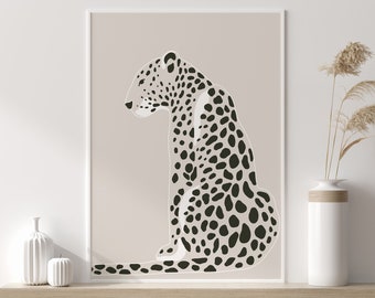 Leopard Art Print, Neutral Tone Jungle Poster, Boho Home Decor
